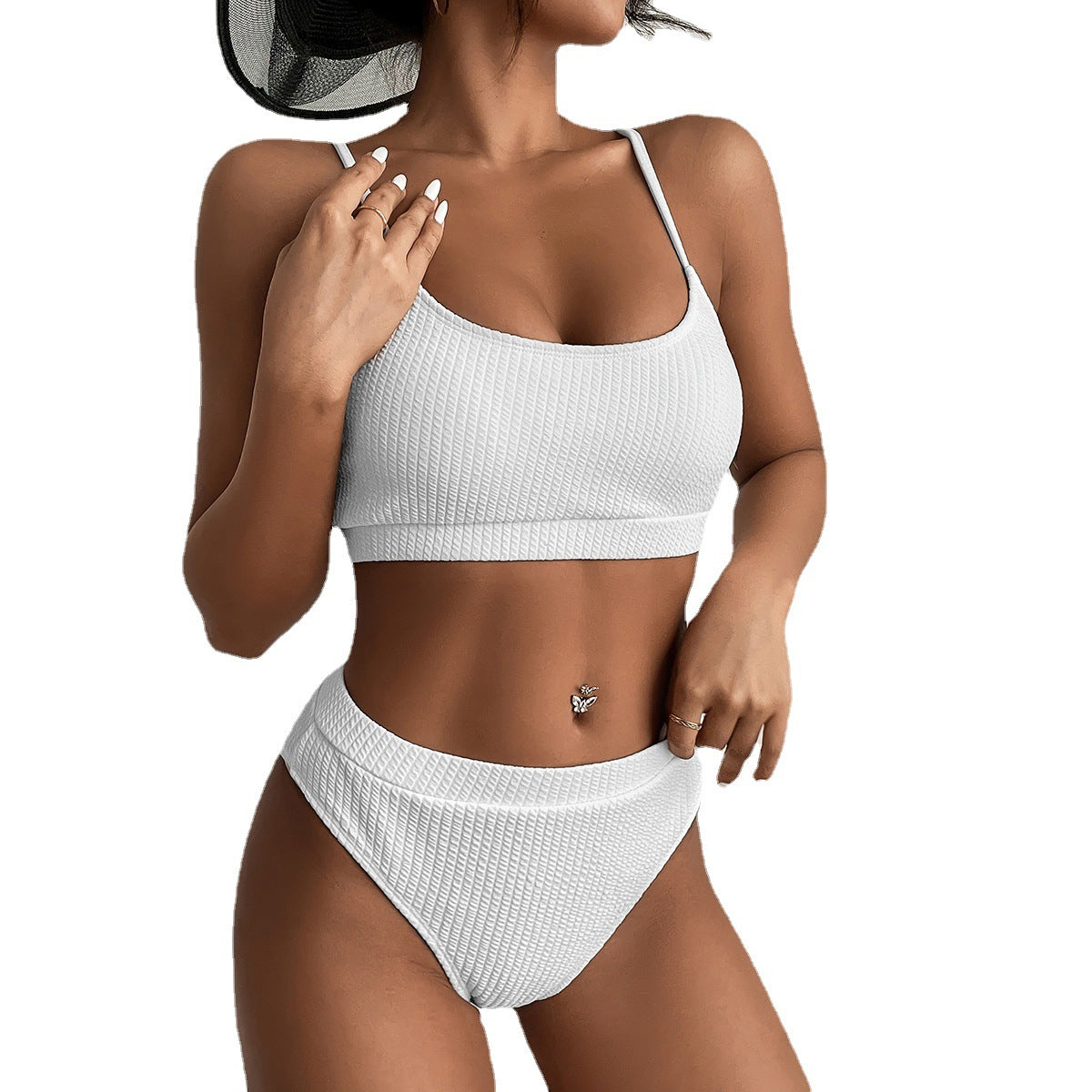 Bikini taille haute push-up côtelé femme