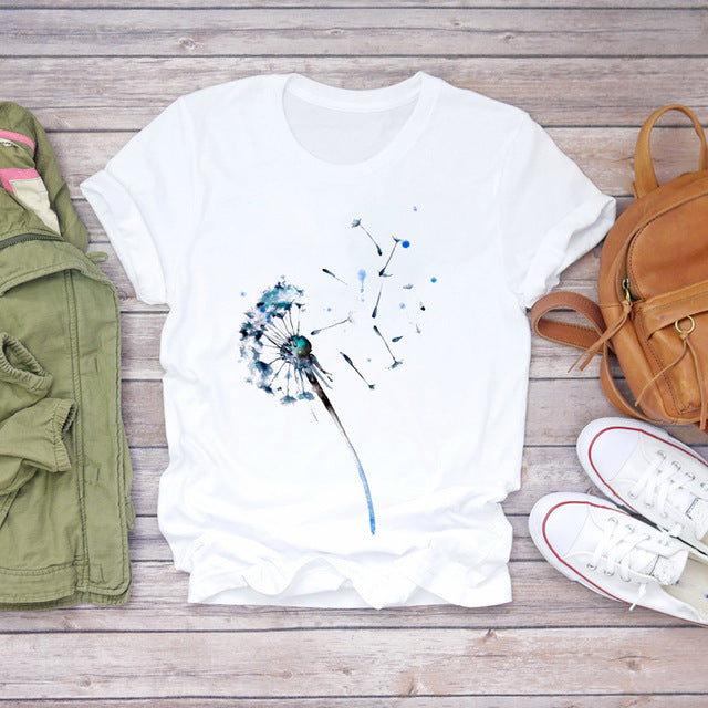 T-shirts courts pour femmes, motif abeille et fleur.