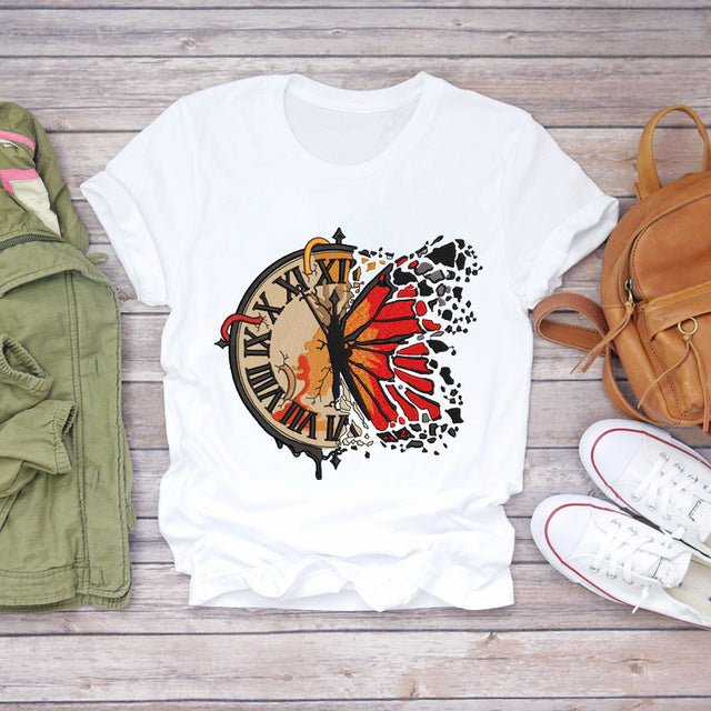 T-shirts courts pour femmes, motif abeille et fleur.