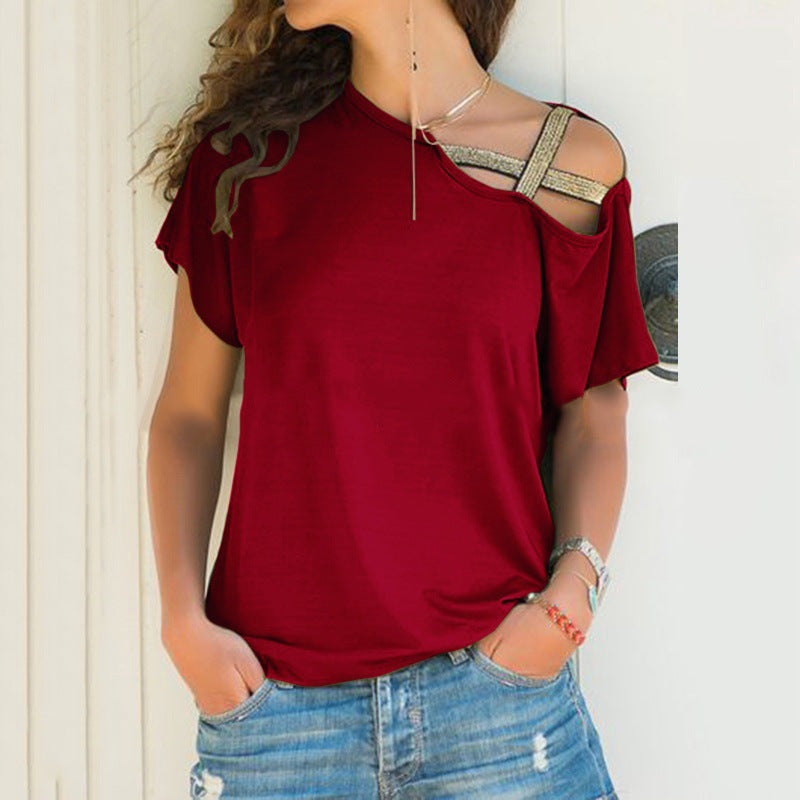 T-shirt d'été  épaules dénudées, couleur unie.