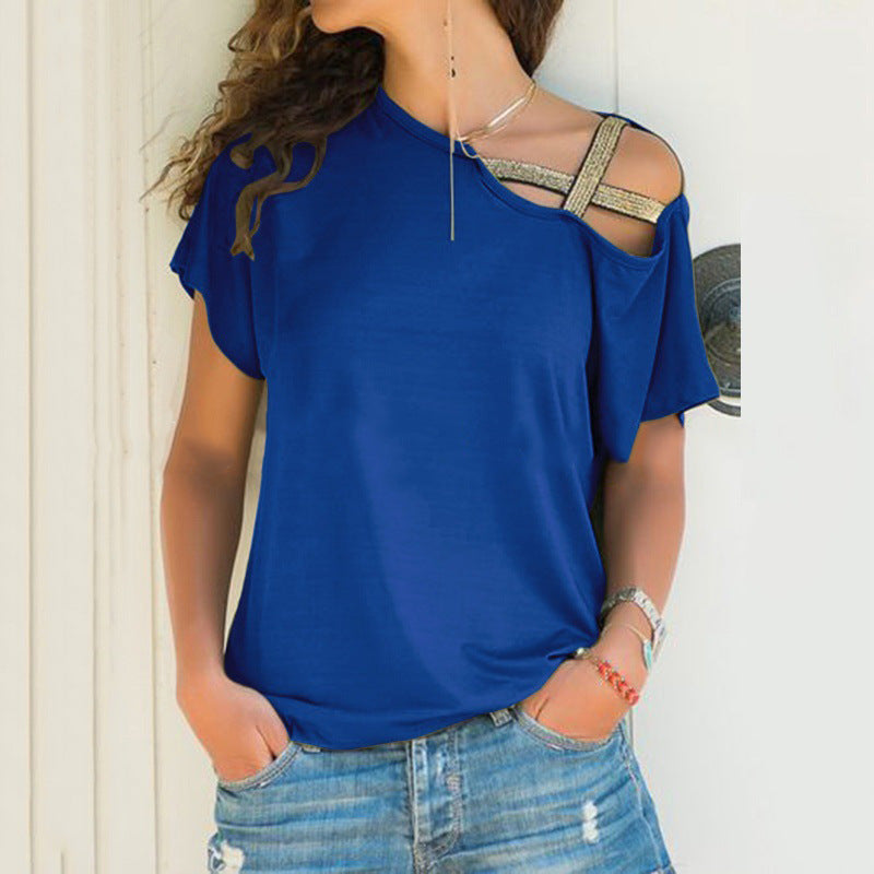 T-shirt d'été  épaules dénudées, couleur unie.