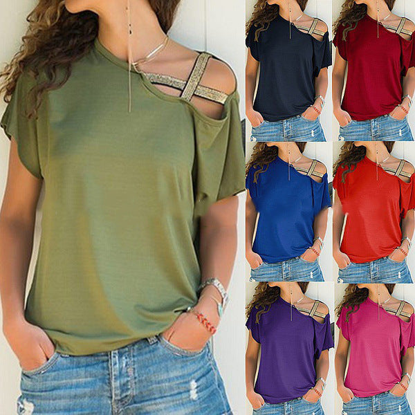 T-shirt d'été  épaules dénudées, couleur unie.