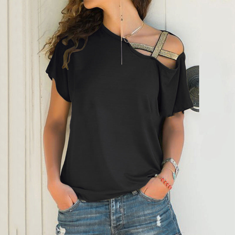 T-shirt d'été  épaules dénudées, couleur unie.