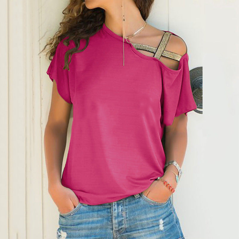 T-shirt d'été  épaules dénudées, couleur unie.