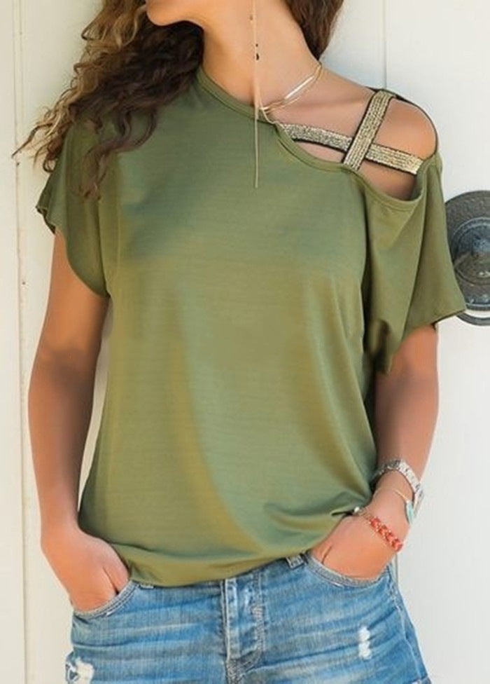 T-shirt d'été  épaules dénudées, couleur unie.