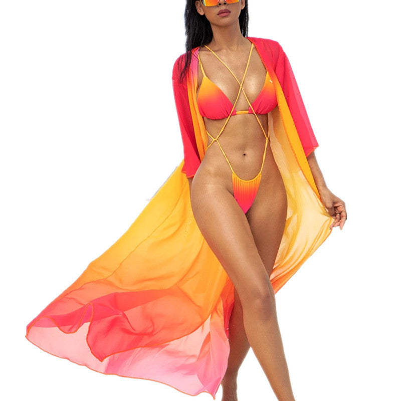 Maillot de bain bikini dégradé à nouer avec cordon