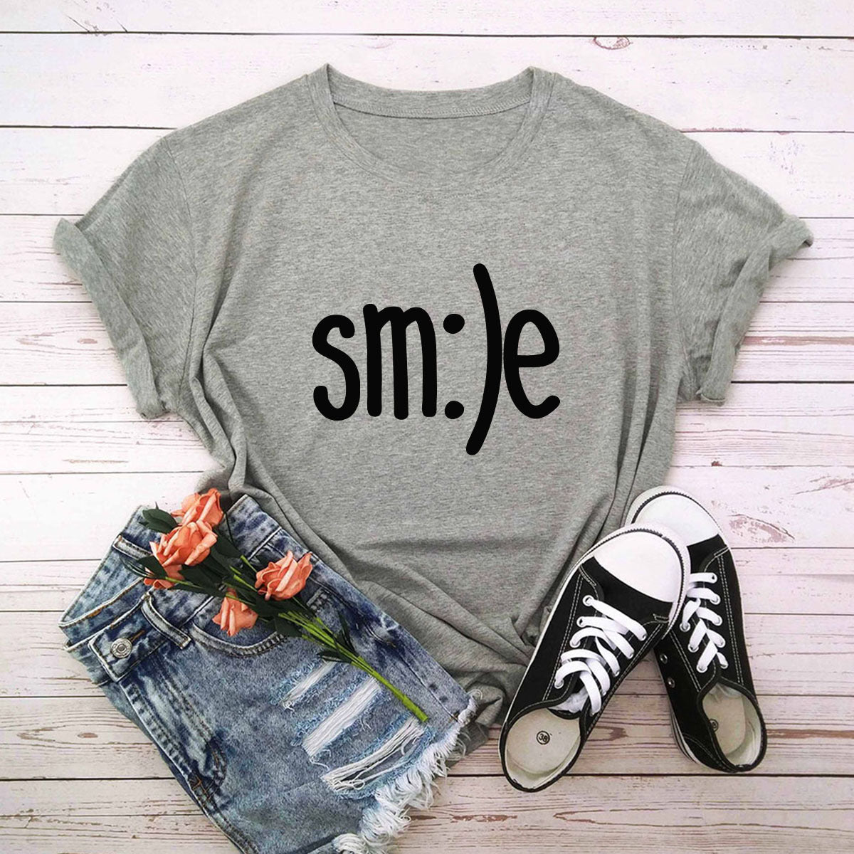 T-shirt femme grande taille S-5XL imprimé sourire