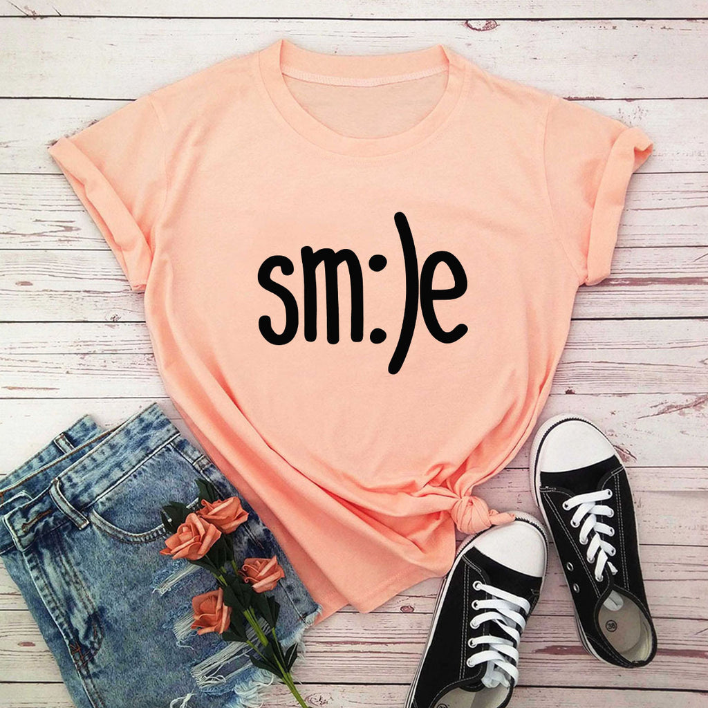 T-shirt femme grande taille S-5XL imprimé sourire