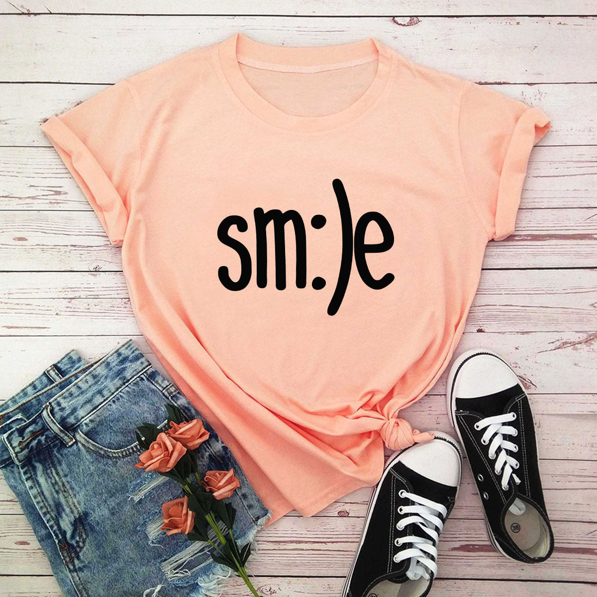 T-shirt femme grande taille S-5XL imprimé sourire