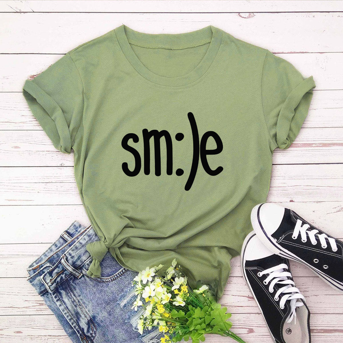T-shirt femme grande taille S-5XL imprimé sourire