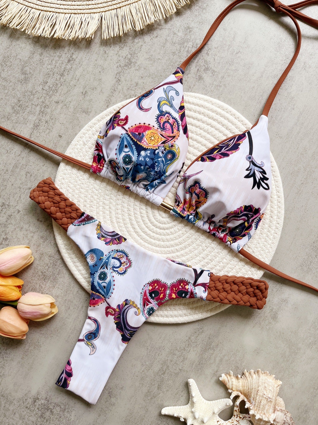 Bikini femme imprimé tressé