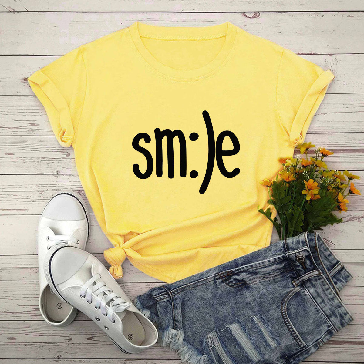 T-shirt femme grande taille S-5XL imprimé sourire