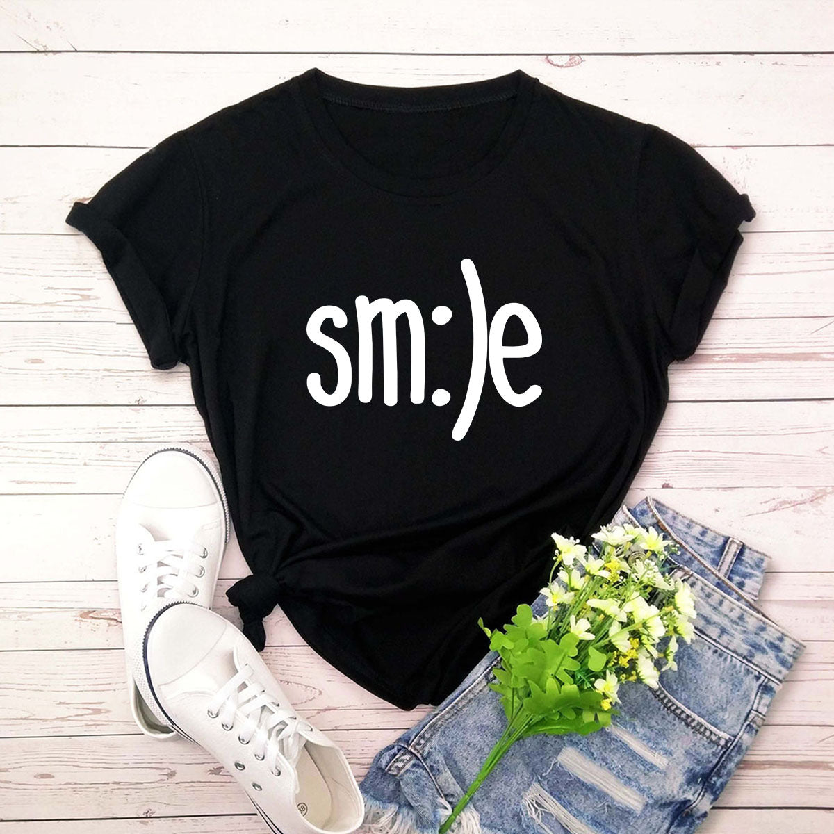 T-shirt femme grande taille S-5XL imprimé sourire