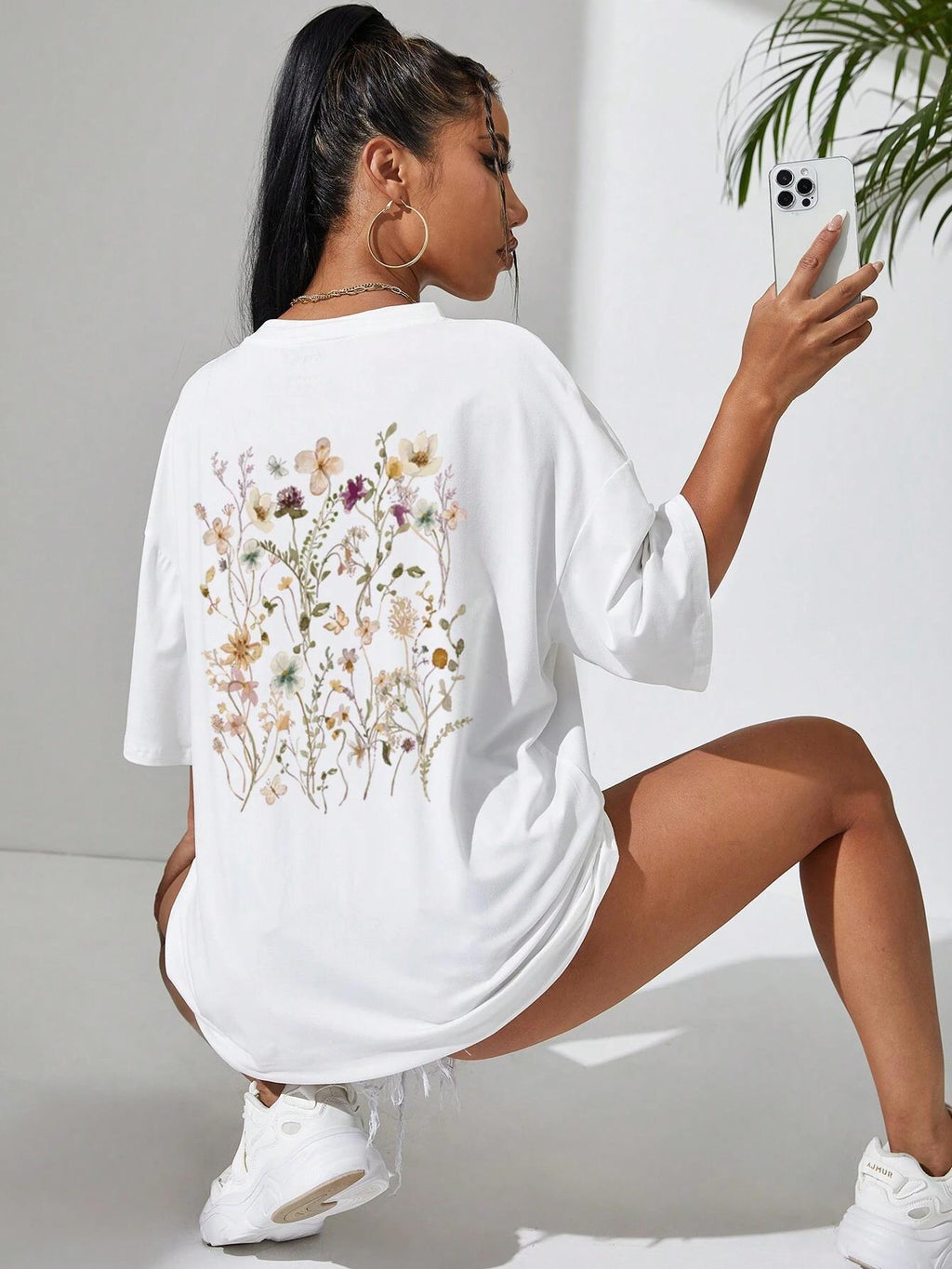T-shirts décontractés en coton imprimé fleurs
