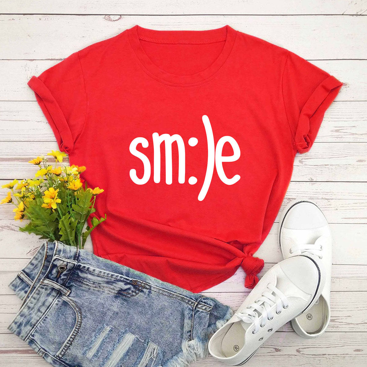 T-shirt femme grande taille S-5XL imprimé sourire
