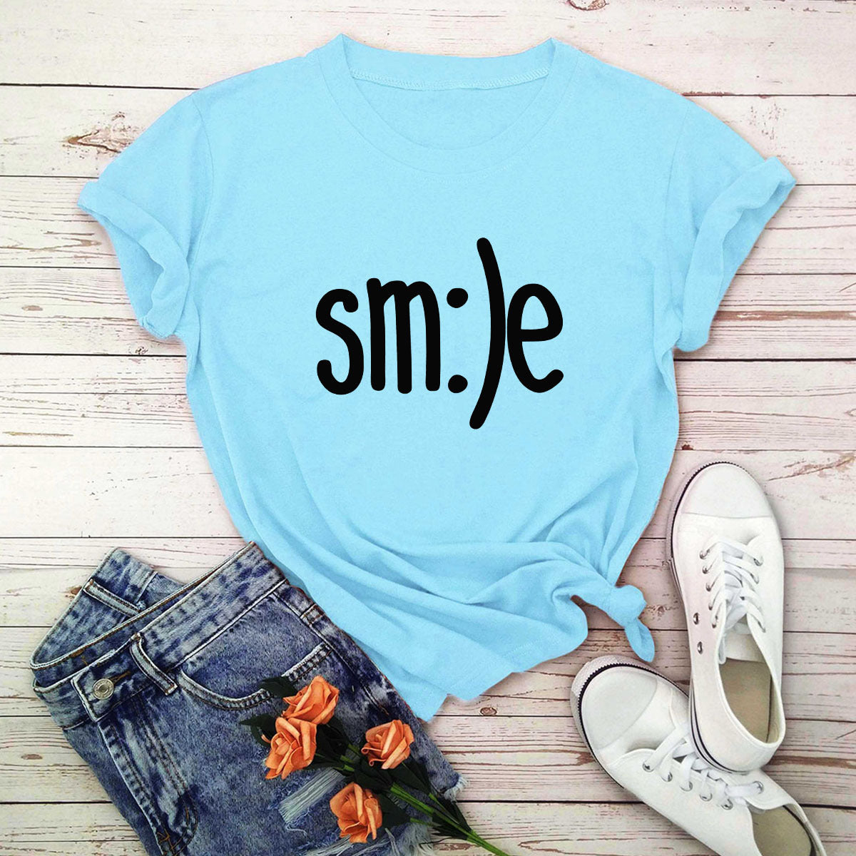 T-shirt femme grande taille S-5XL imprimé sourire