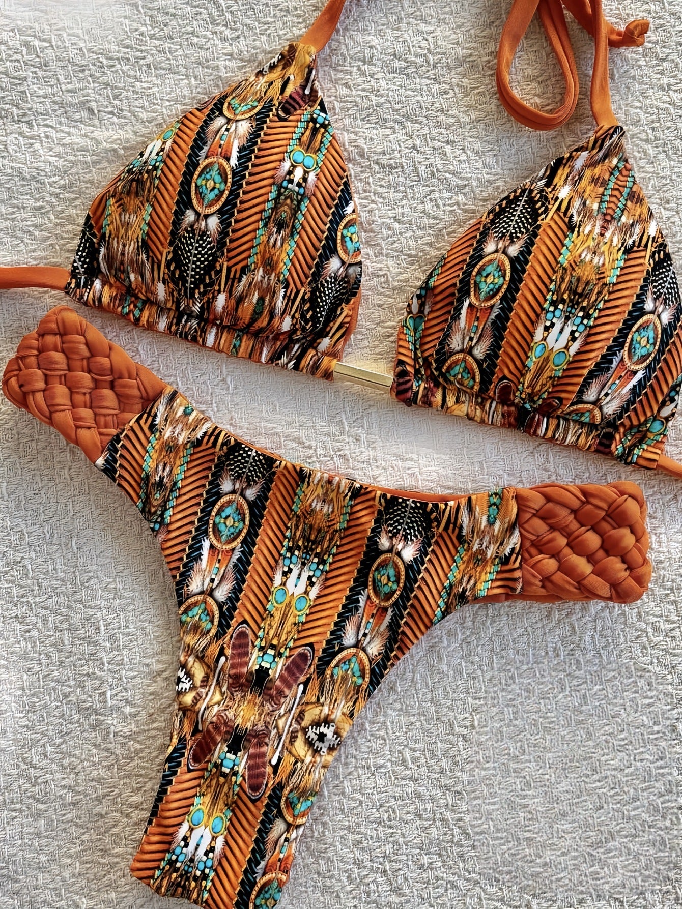 Bikini femme imprimé tressé