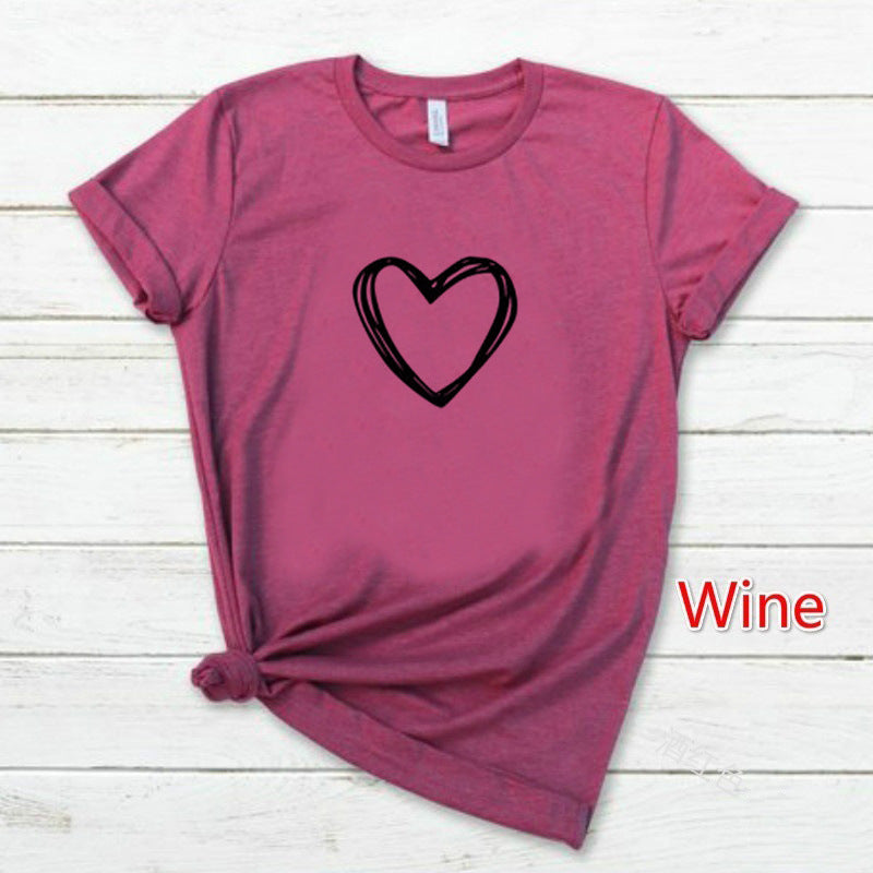 T-shirt femme imprimé cœur manches courtes