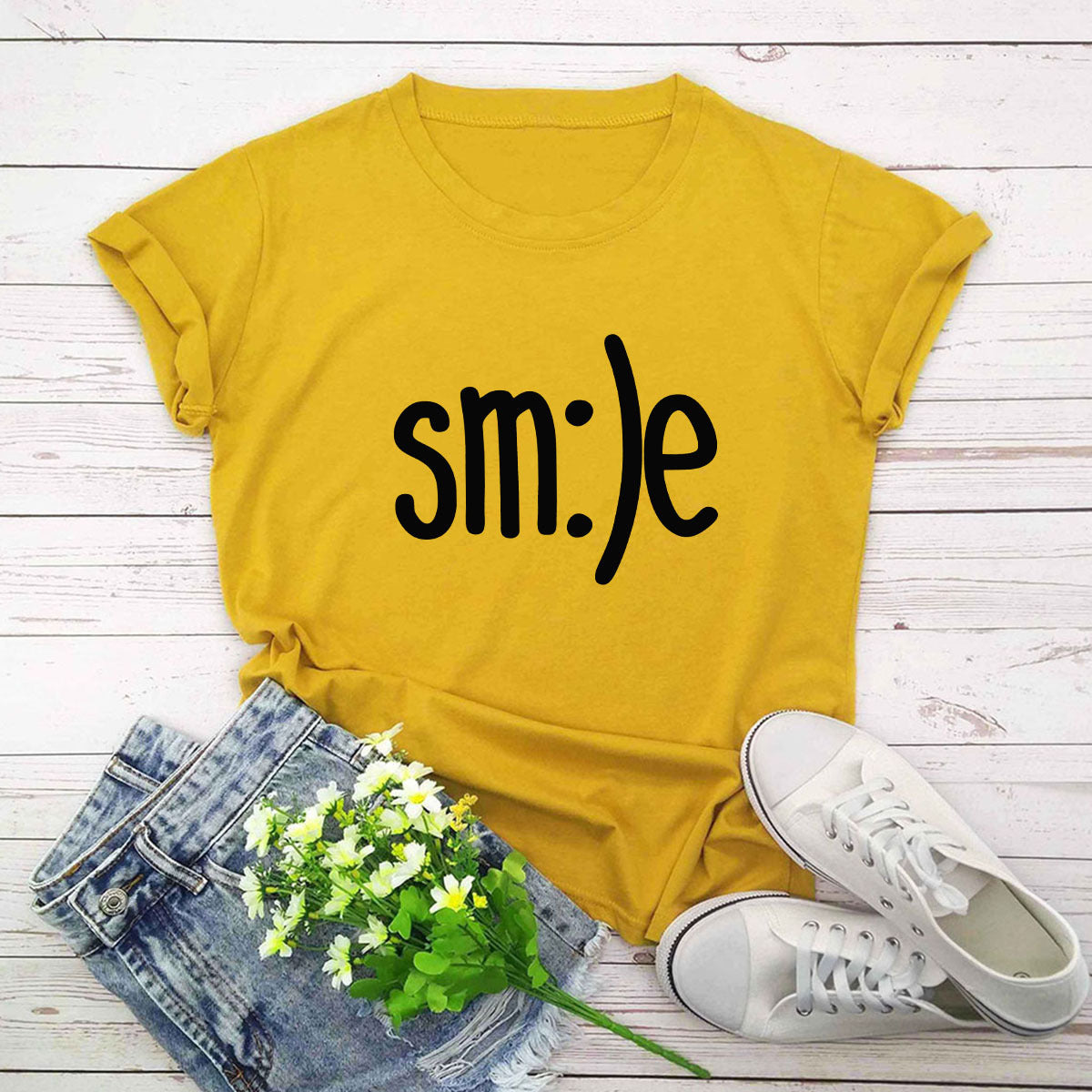 T-shirt femme grande taille S-5XL imprimé sourire
