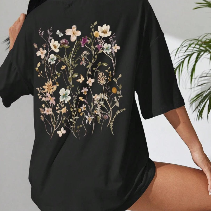 T-shirts décontractés en coton imprimé fleurs