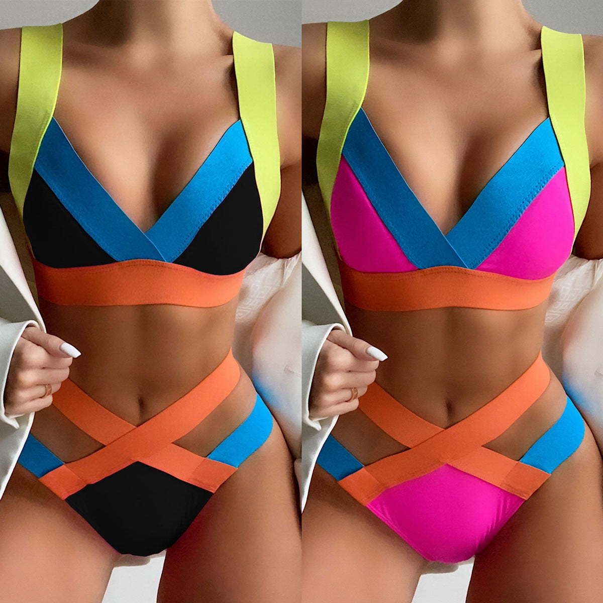 Bikini triangle coloré à bandage