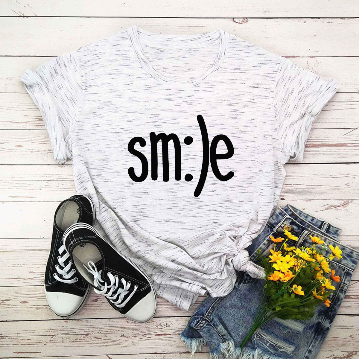 T-shirt femme grande taille S-5XL imprimé sourire