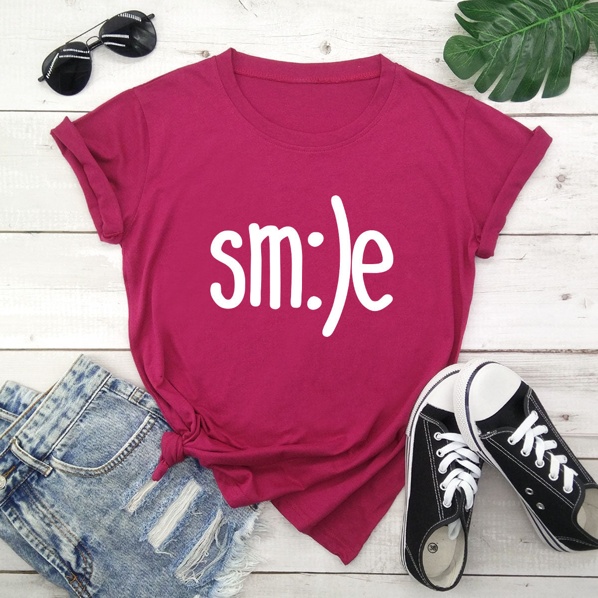 T-shirt femme grande taille S-5XL imprimé sourire