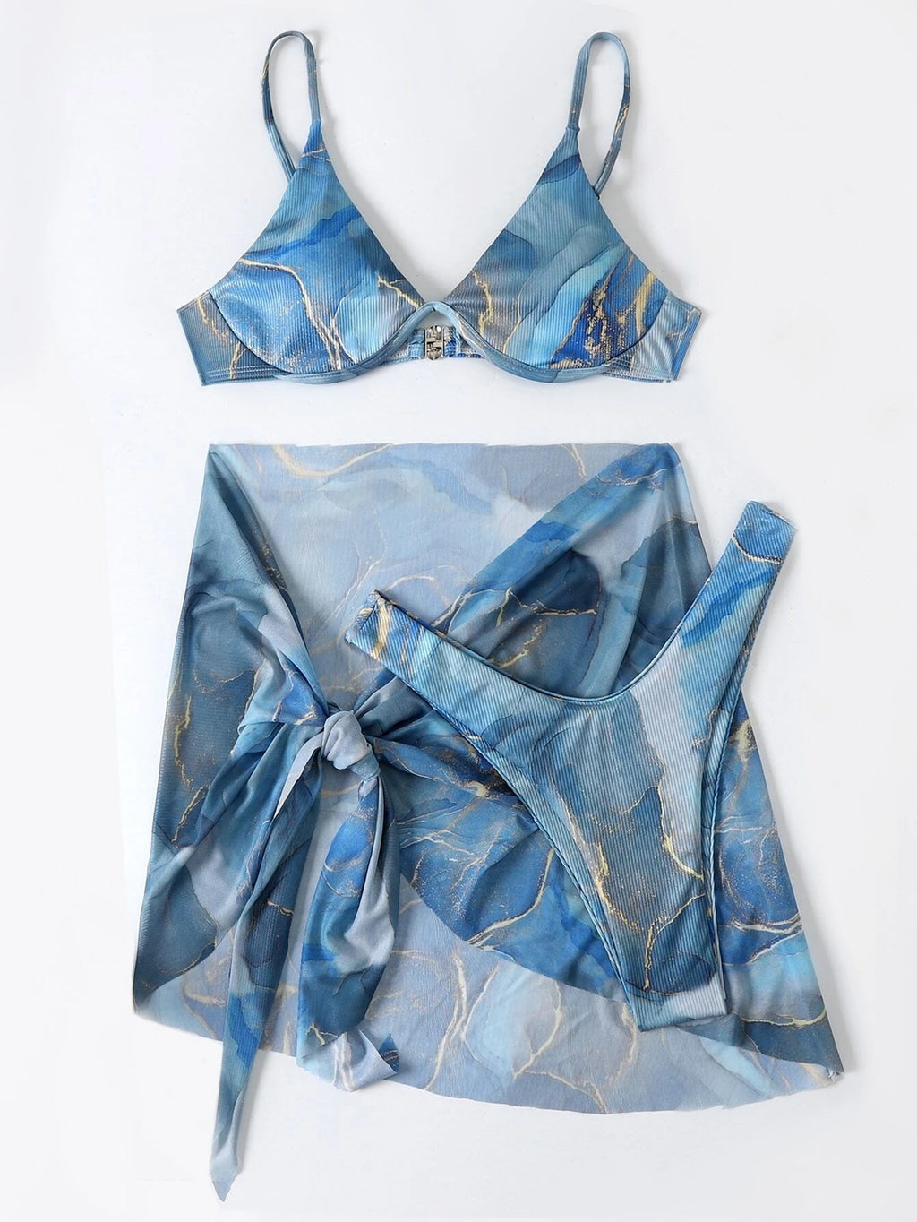 Maillot de bain bikini 3 pièces imprimé marbre