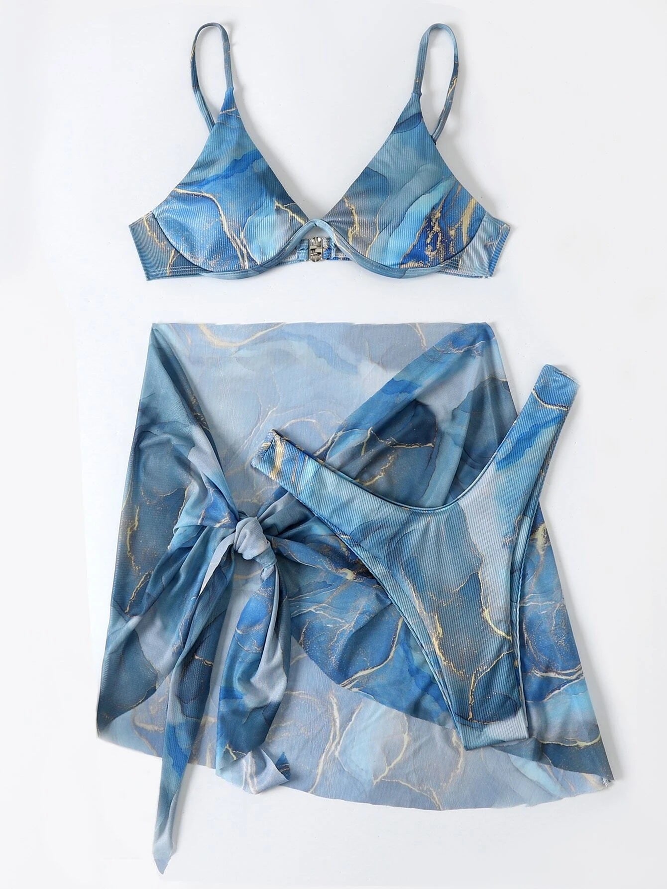 Maillot de bain bikini 3 pièces imprimé marbre