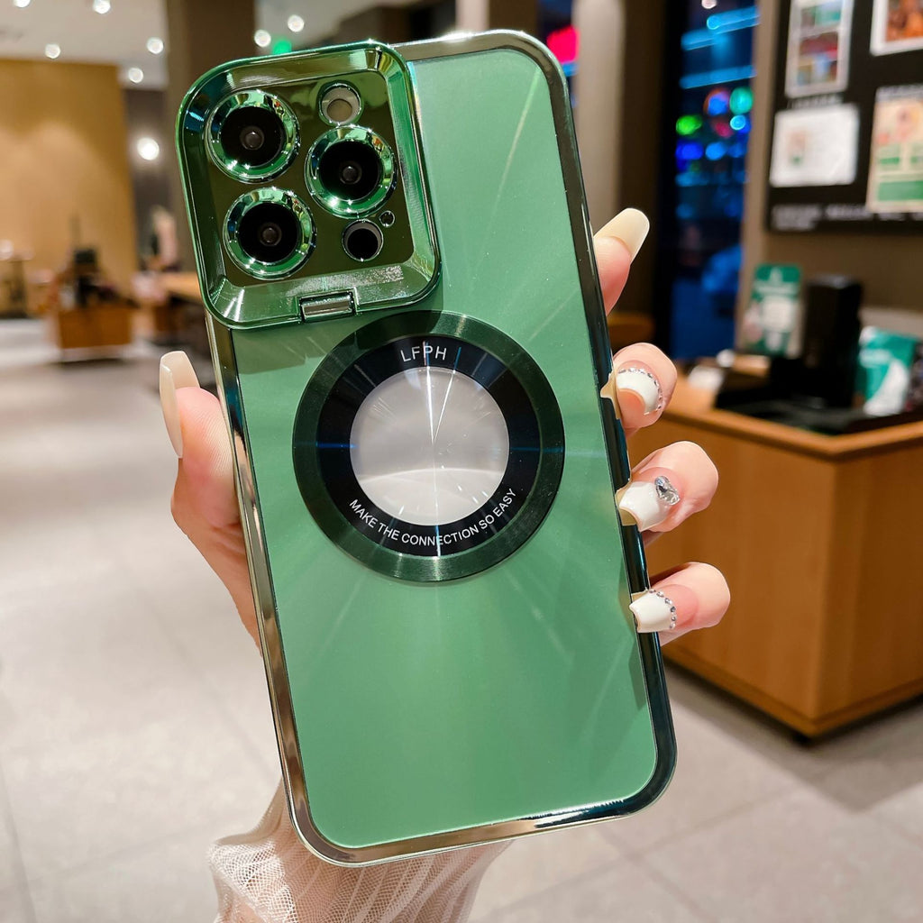 Coque iPhone électroplaquée luxe MagSafe avec support