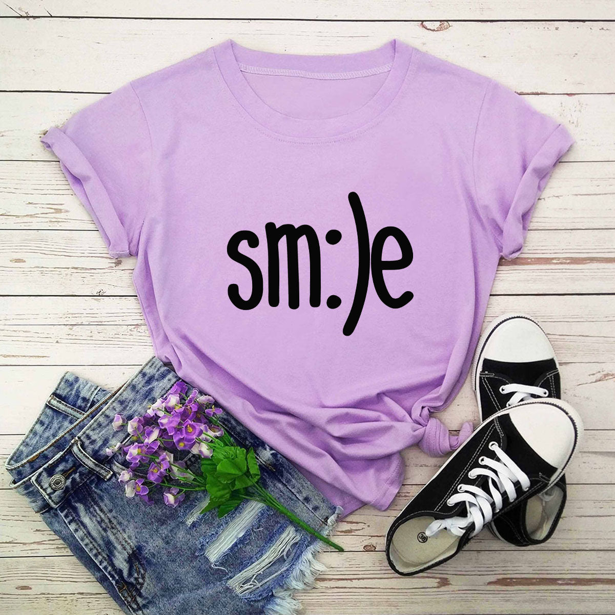 T-shirt femme grande taille S-5XL imprimé sourire