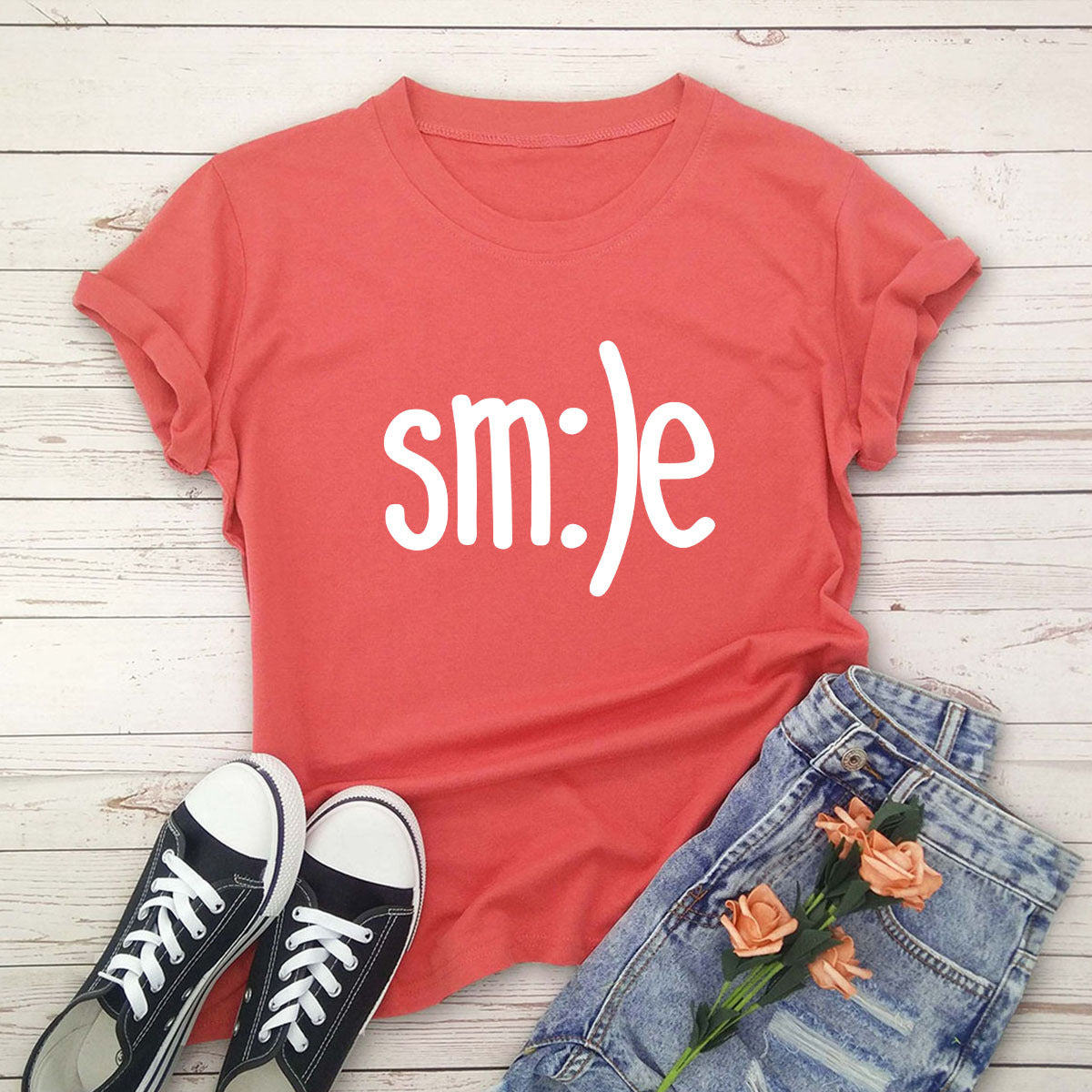 T-shirt femme grande taille S-5XL imprimé sourire