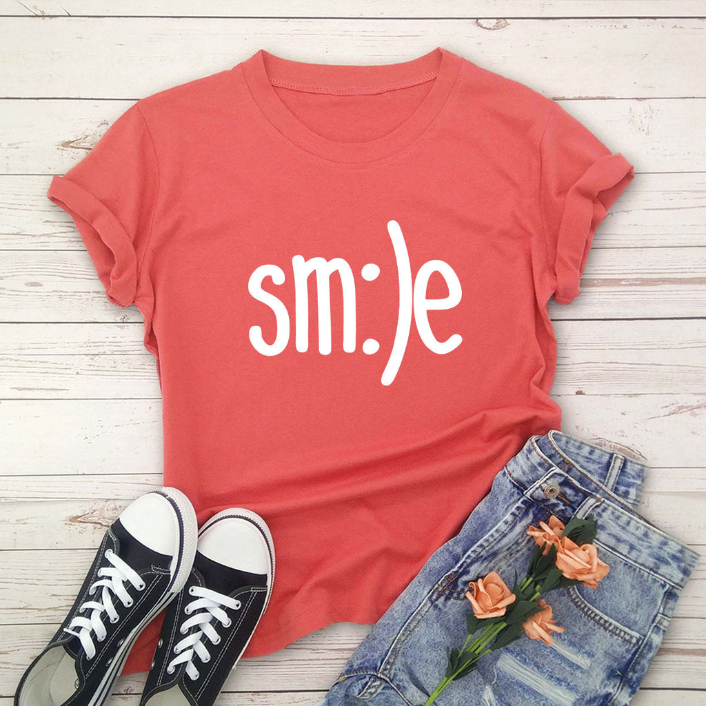 T-shirt femme grande taille S-5XL imprimé sourire