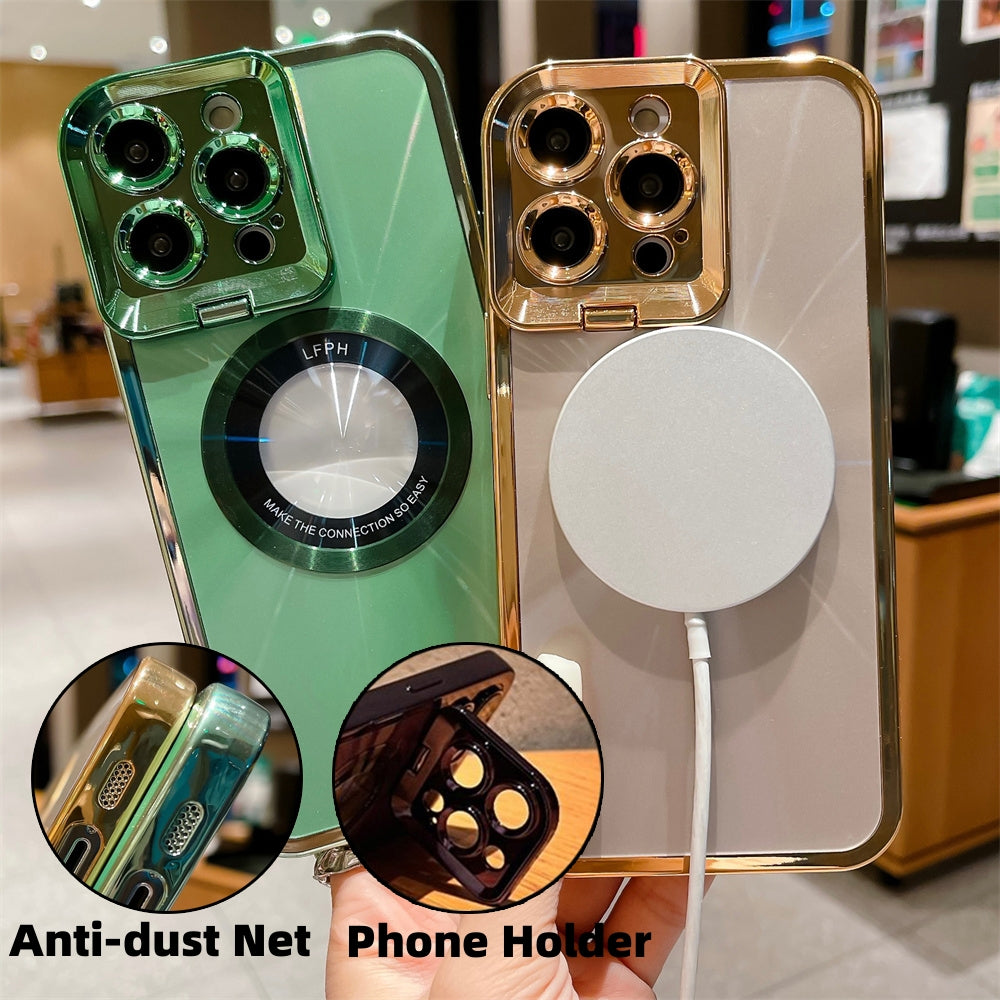 Coque iPhone électroplaquée luxe MagSafe avec support