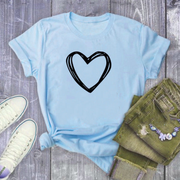T-shirt femme imprimé cœur manches courtes
