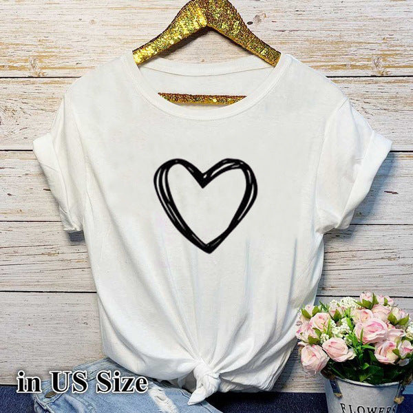 T-shirt femme imprimé cœur manches courtes
