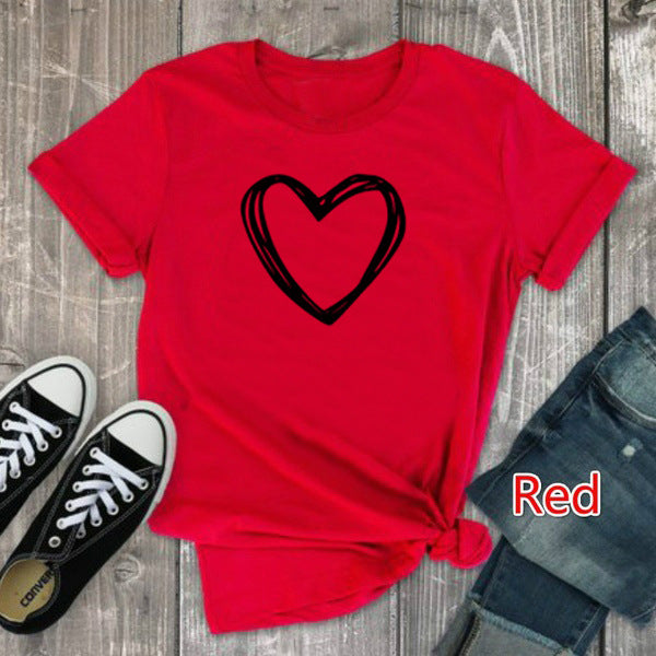 T-shirt femme imprimé cœur manches courtes