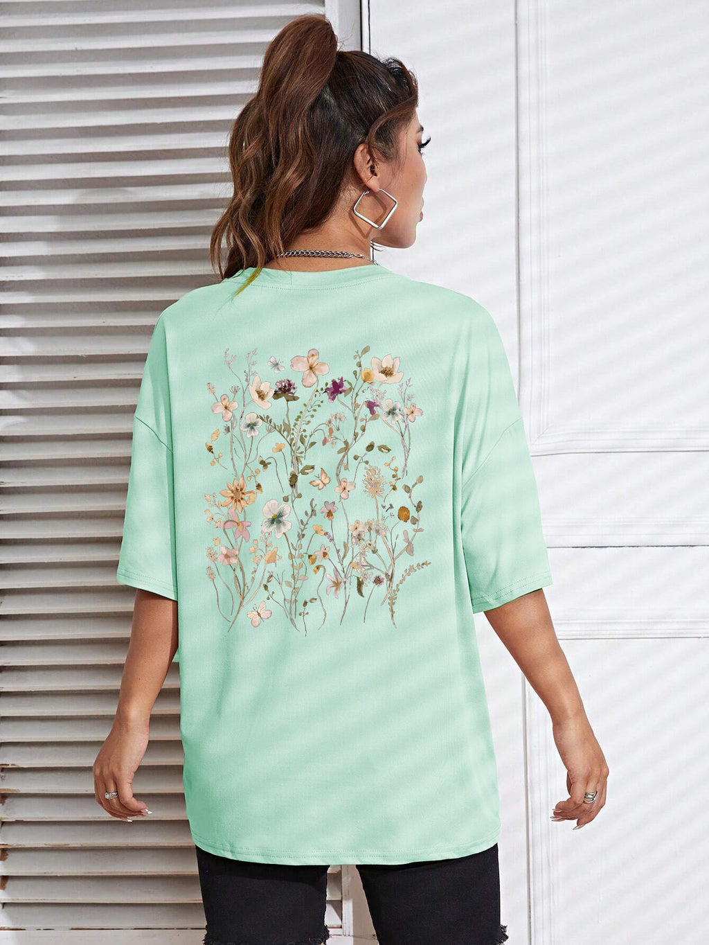 T-shirts décontractés en coton imprimé fleurs