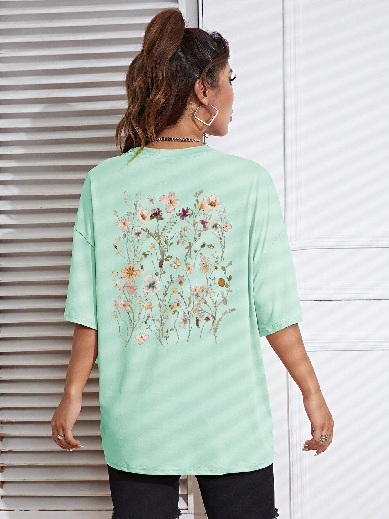 T-shirts décontractés en coton imprimé fleurs