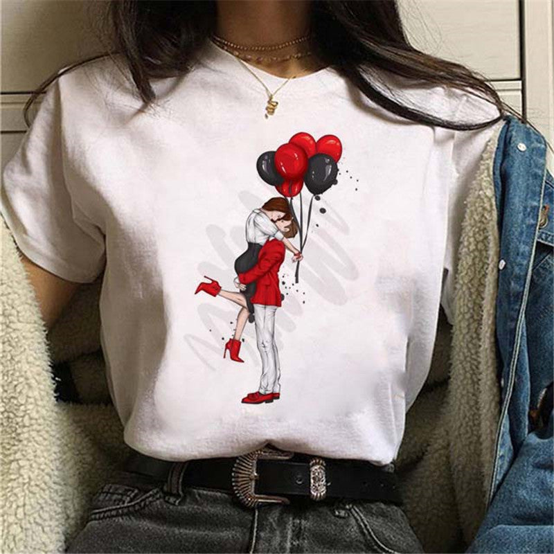 T-shirt noir femme imprimé ballons