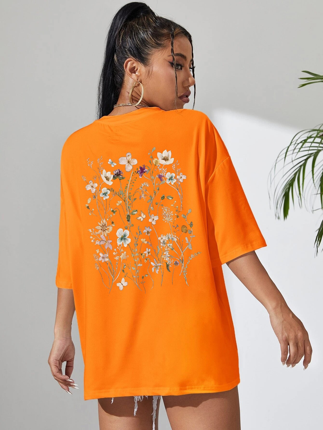 T-shirts décontractés en coton imprimé fleurs