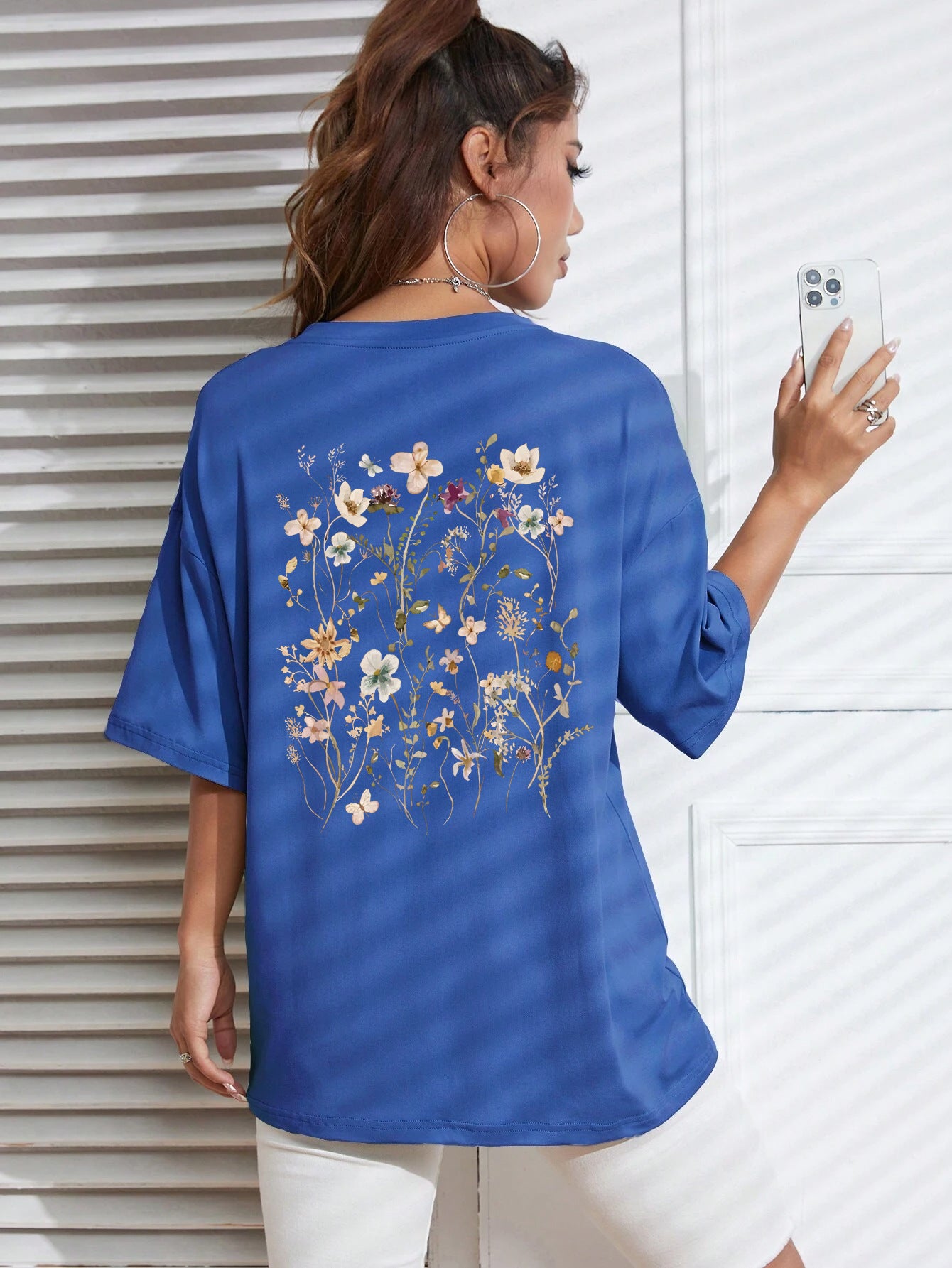 T-shirts décontractés en coton imprimé fleurs