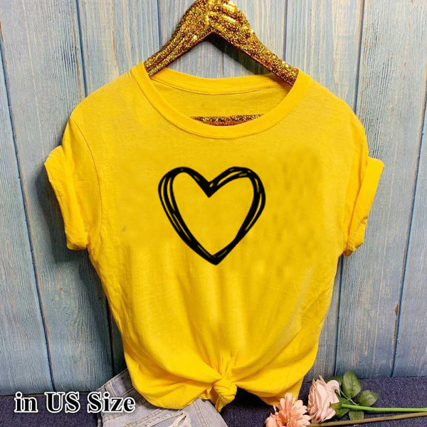 T-shirt femme imprimé cœur manches courtes