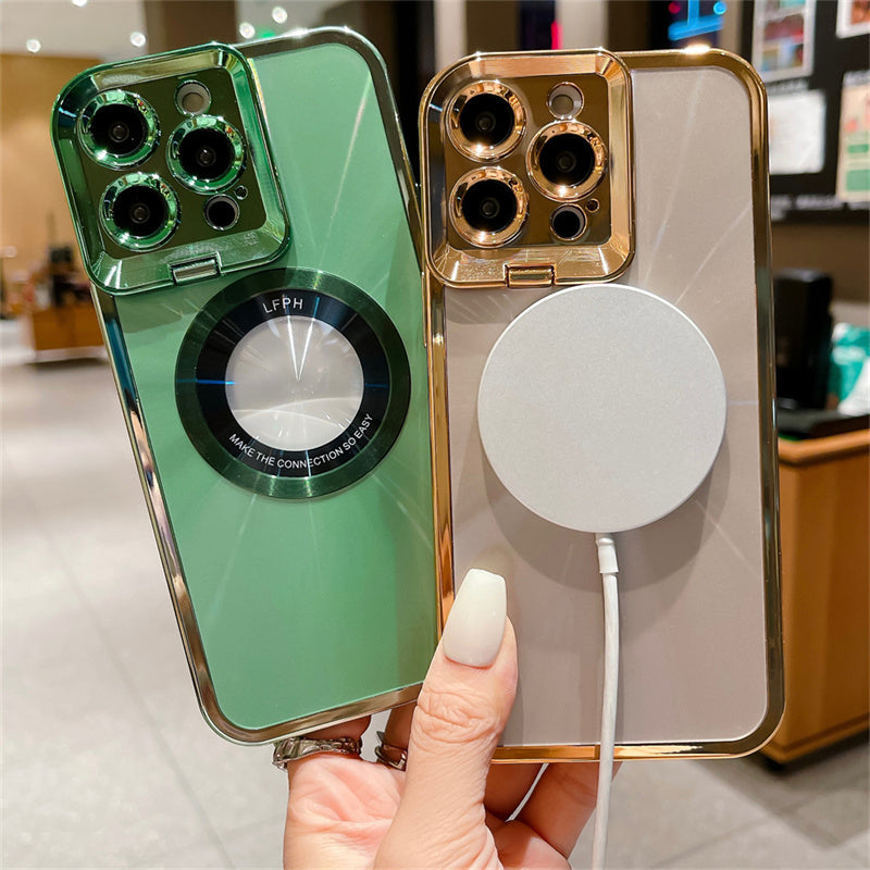 Coque iPhone électroplaquée luxe MagSafe avec support
