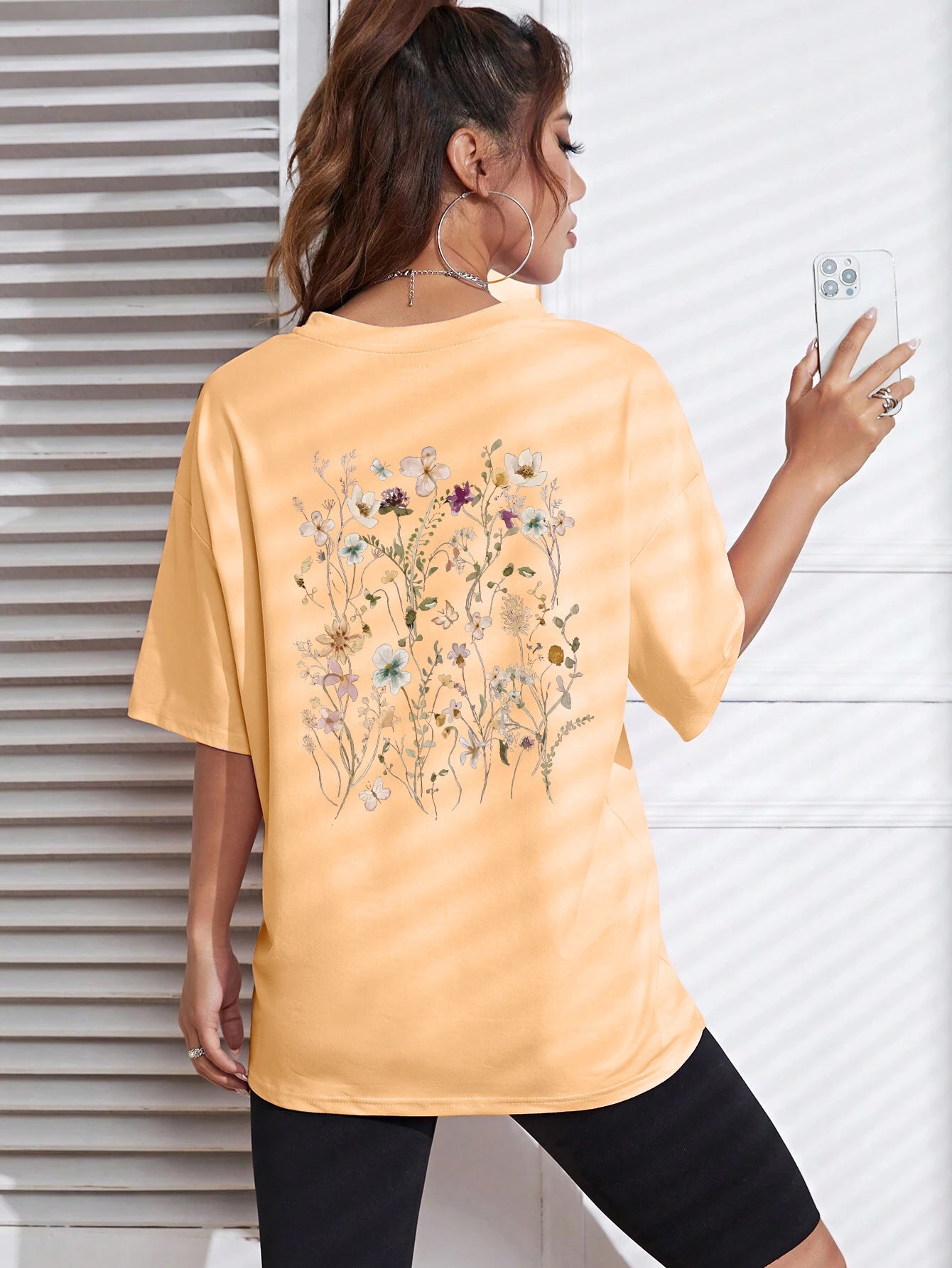T-shirts décontractés en coton imprimé fleurs