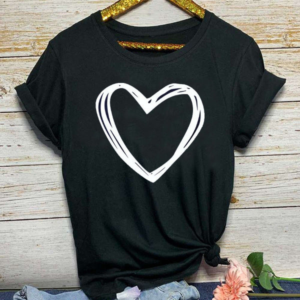 T-shirt femme imprimé cœur manches courtes