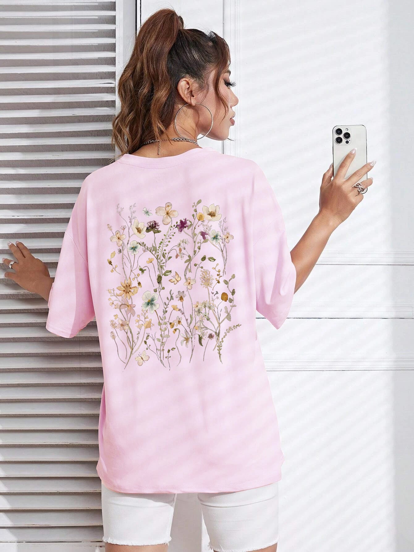 T-shirts décontractés en coton imprimé fleurs