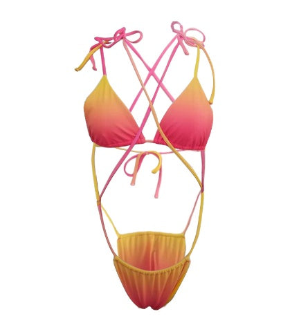 Maillot de bain bikini dégradé à nouer avec cordon