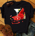 T-shirt femme imprimé talons hauts manches courtes