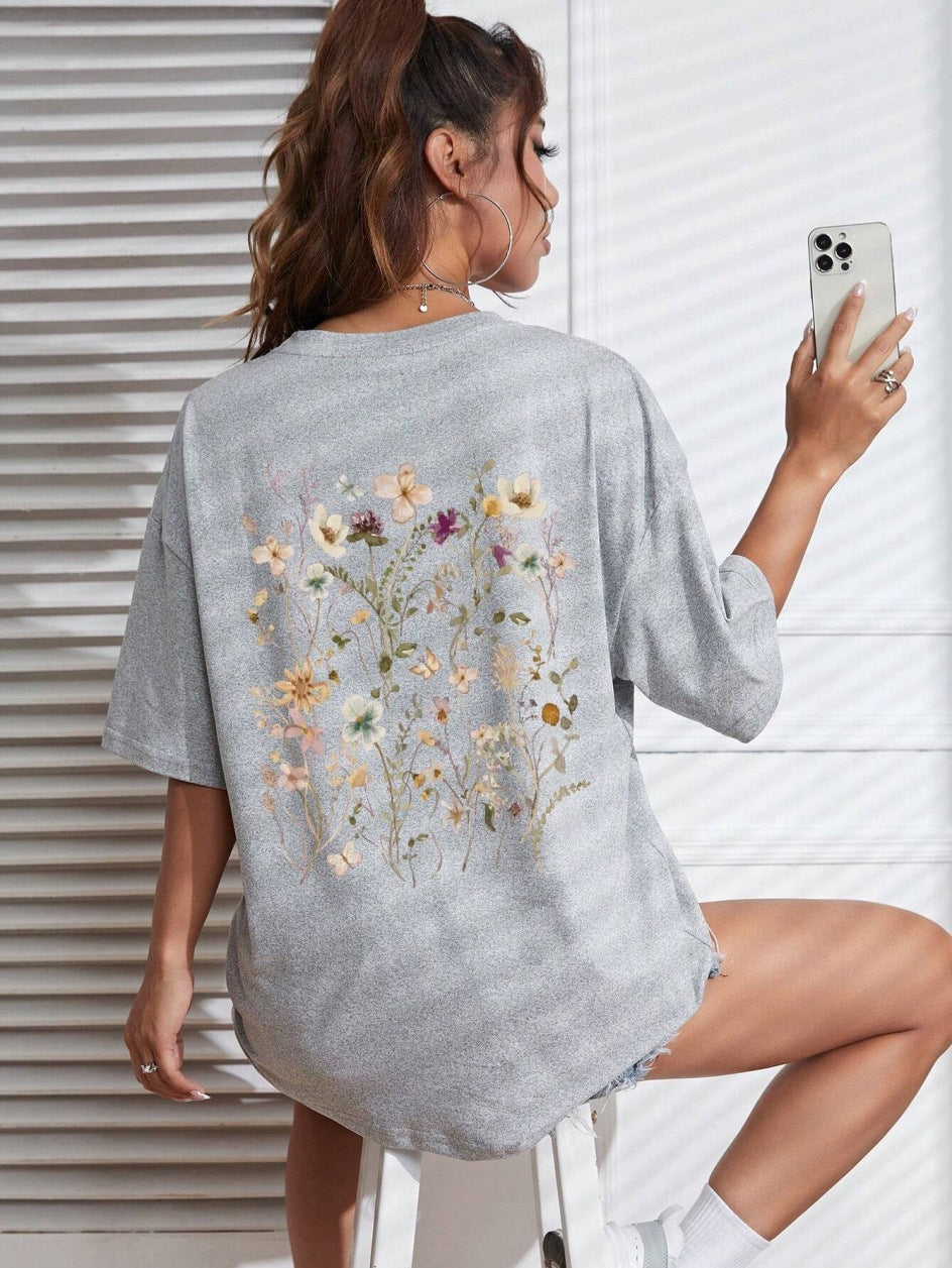 T-shirts décontractés en coton imprimé fleurs